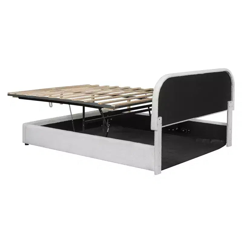 Lit rembourré queen size avec rangement relevable - blanc