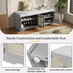 Banc de rangement rustique en bois Whisen, banc à chaussures pour entrée avec coussin amovible et étagères réglables
