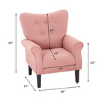 Erommy moderne accentstoel, fauteuil met hoge rugleuning, gestoffeerde stoffen fauteuil met knopen en houten poten voor de woonkamer