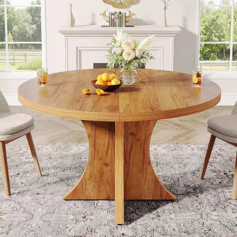 Lantine runder Esstisch mit 120 cm Durchmesser für 4–6 Personen, Küchentisch im Landhausstil mit Säulenfuß, kleiner Esstisch für Esszimmer und Wohnzimmer, Braun