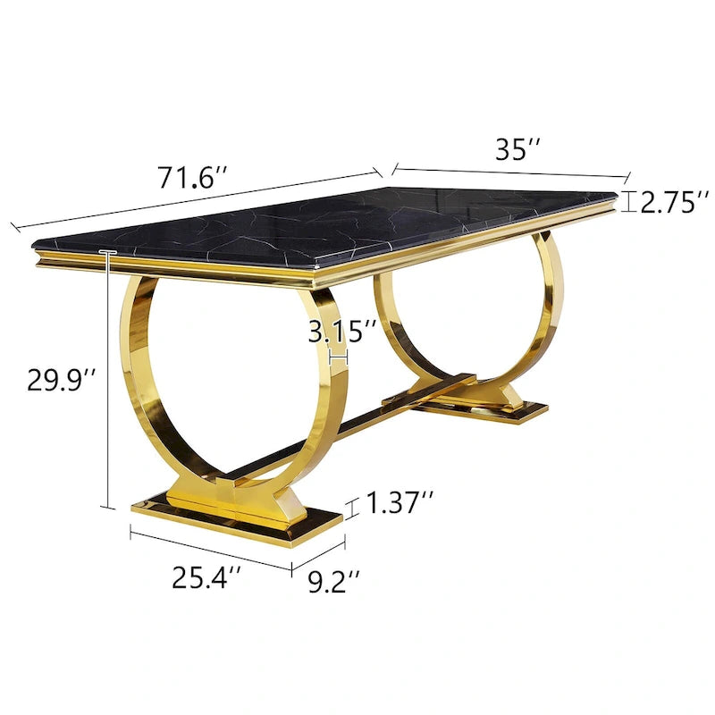 Table de salle à manger moderne avec piètement en U en métal inoxydable