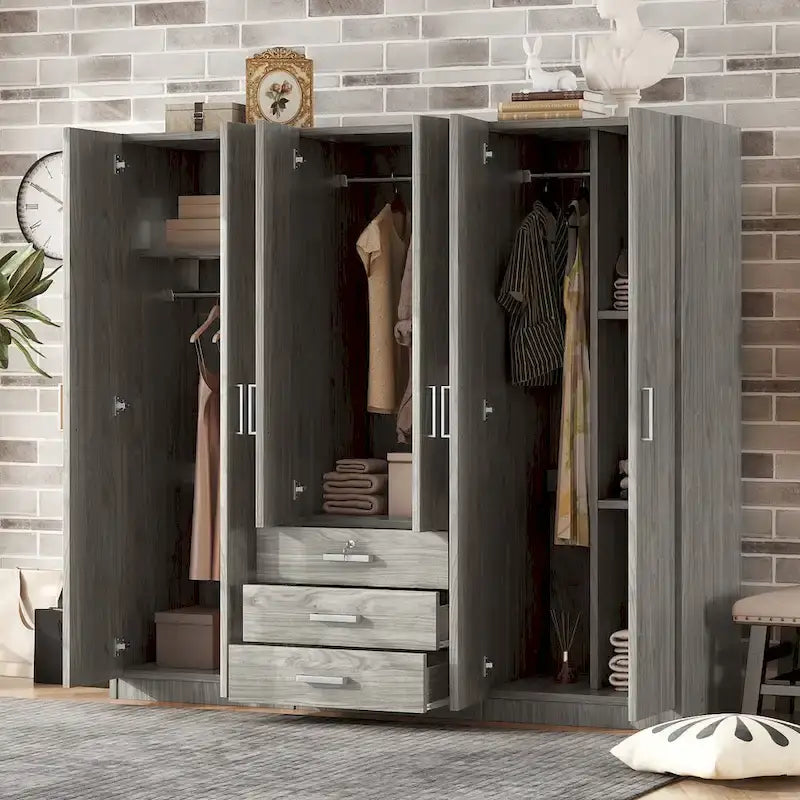 Armoire de rangement en bois à 6 portes avec 3 grands tiroirs pour chambre