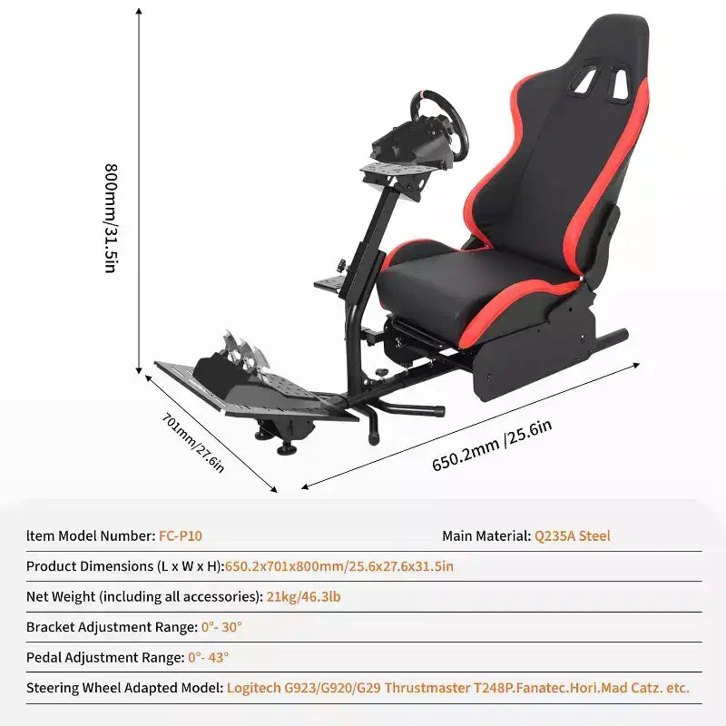 Foldable Racing Simulator Cockpit, Adjustable Wheel Stand for G29/G920/G923, Fits Thrustmaster, Fanatec, Hori, Mad Catz, Pedal Angle Adjustable