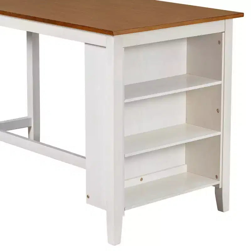 Homy Casa 5-delige eettafel- en stoelenset op aanrechthoogte met opbergplanken, wit en walnoot, moderne landelijke stijl