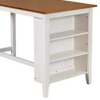 Homy Casa 5-delige eettafel- en stoelenset op aanrechthoogte met opbergplanken, wit en walnoot, moderne landelijke stijl