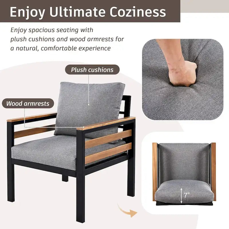 Ensemble de canapé d’extérieur de 4 pièces pour 5 personnes avec table basse en bois massif et coussins amovibles