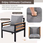 Ensemble de canapé d’extérieur de 4 pièces pour 5 personnes avec table basse en bois massif et coussins amovibles