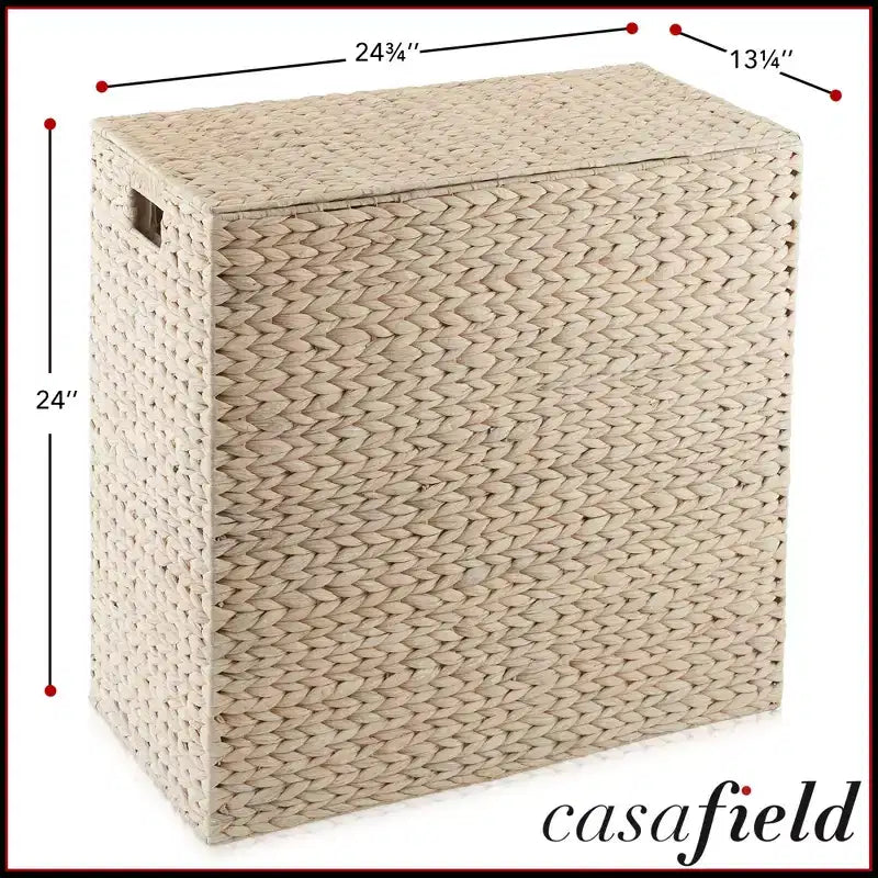 Panier à linge Casafield à 2 compartiments avec couvercle et sacs doublures amovibles, trieur de linge tressé en jacinthe d’eau pour vêtements