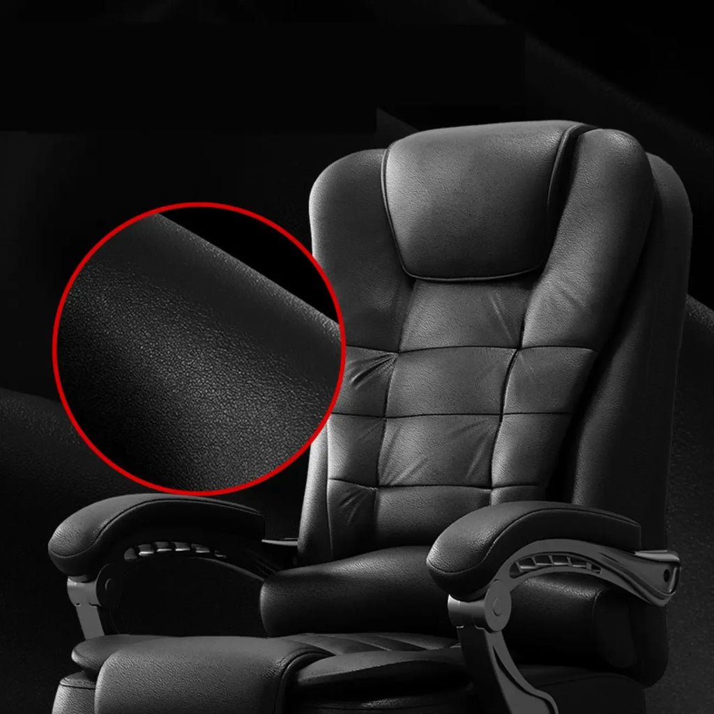 Ergonomischer schwarzer Drehbürostuhl aus Leder mit Fußstütze