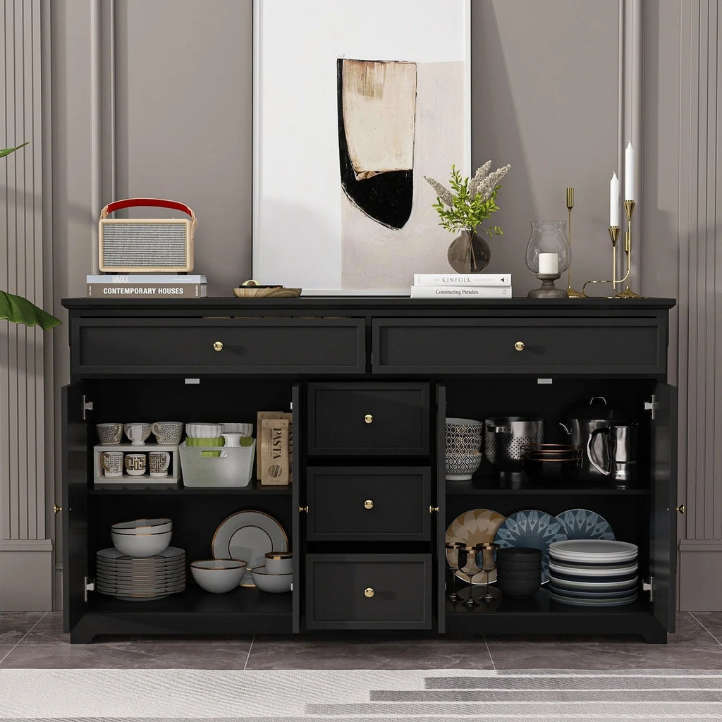 59,1-inch wit buffetdressoir, modern uit het midden van de eeuw, eigentijds, gelakt