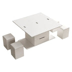 Foldable Lift-Top Coffee Table with 4 Stools & Storage
