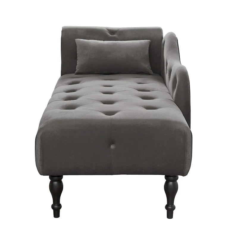 Chaise longue moderne de 60,6 po, capitonnée en velours avec boutons, pieds en bois massif et clous décoratifs
