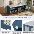 Banc de rangement rustique en bois Whisen, banc à chaussures pour entrée avec coussin amovible et étagères réglables