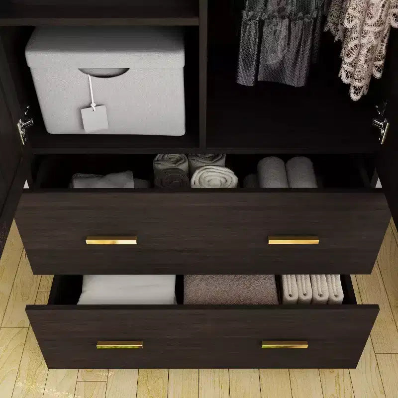 Hitow Kleiderschrank mit Doppelschublade, Spiegeltüren und zoniertem Stauraum