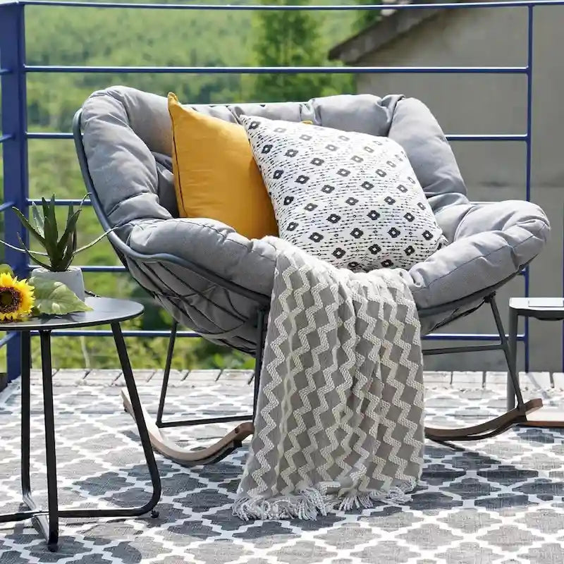 Fauteuil à bascule géant pour terrasse, fauteuil œuf freestyle d’intérieur et d’extérieur avec coussin, fauteuil lounge moderne rembourré pour le jardin et la cour