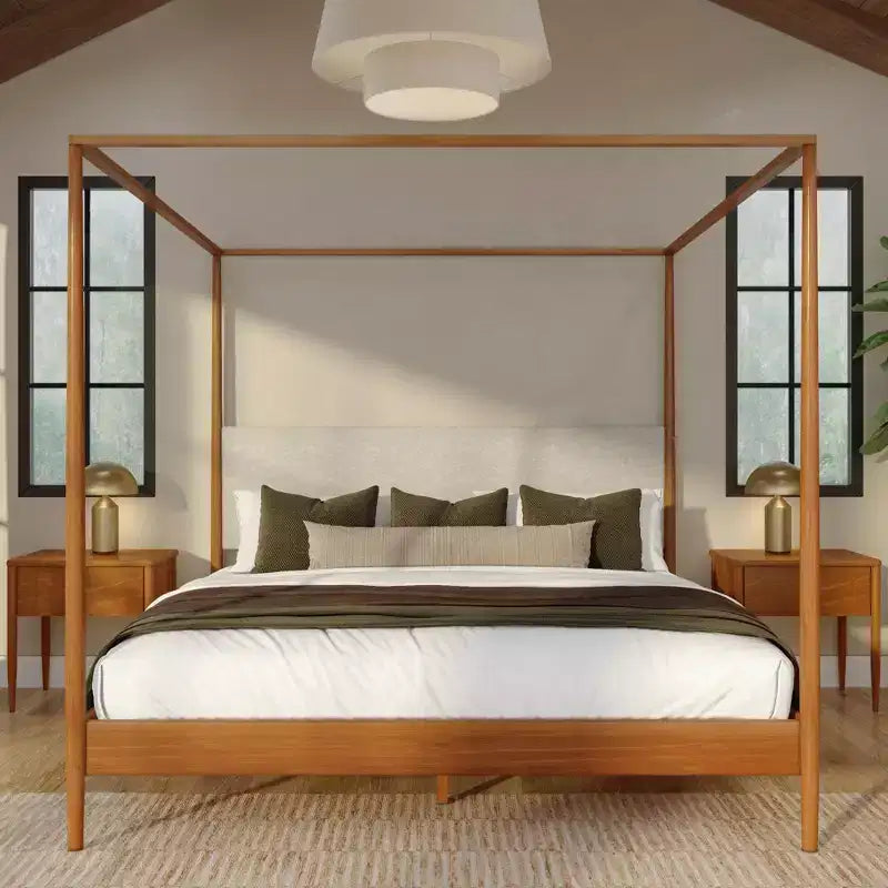 Harbor-Himmelbett in Kingsize mit gepolstertem Kopfteil, Blond/Swiss Coffee (MD2411-01)