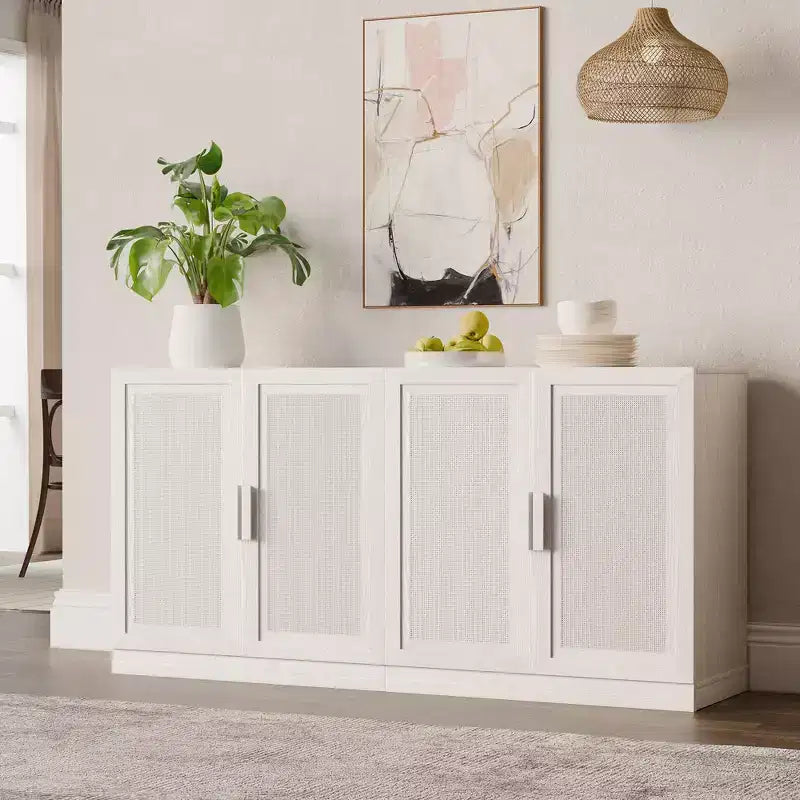 3-teiliges Sideboard-Set mit Rattantüren und verstellbaren Einlegeböden – 93L x 31H
