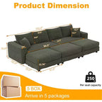 102,4-Zoll-4-Sitzer-Schlafsofa aus weichem Cord mit Hockern – Grün