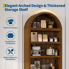 72 Arched Bookshelf with Storage Drawer, Modern 6-Tier Wood Display Cabinet with Open Shelves and Bottom Drawer, Curved Cabinet Door
