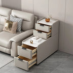 Hochseitentisch für Sofa in L-Form aus Holz mit 4 Schubladen und Steinplatte