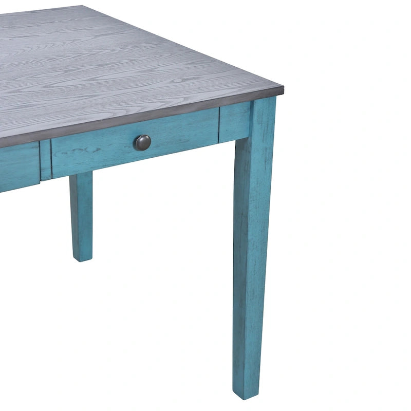 6-delige houten eetkamerset met 4 stoelen en bank, tafel met lade