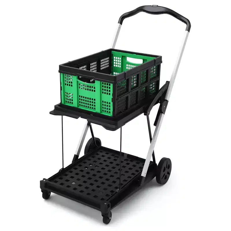 Chariots de courses pliants à 2 niveaux pour provisions, capacité de 198 lb, chariot à provisions pliable et portable avec roues et caisse amovible pour centre commercial et marché, bleu