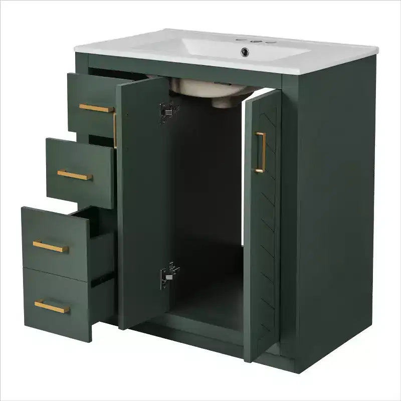 30 Einzelwaschbecken-Badezimmerwaschtisch mit Unterschrank und 3 Schubladen - Schwarz / Blau / Grün / Indigo / Weiß