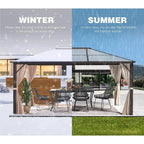 EROMMY Pavillon mit festem Dach, Outdoor-Pergola mit Doppeldach, Netzvorhängen und Vorhängen, robustes Vordach für Terrasse, Garten und Poolpartys
