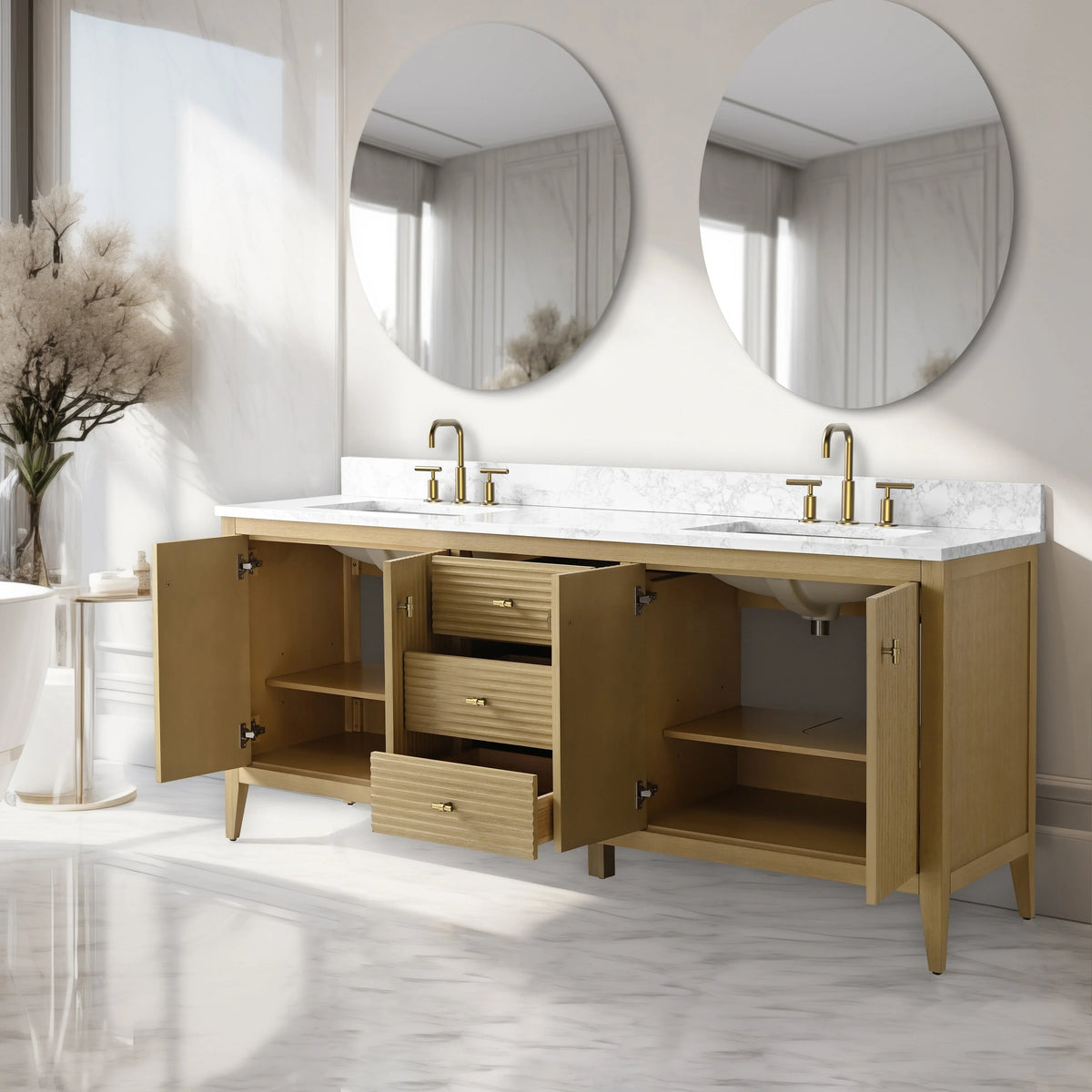 Vanity Art 72 Badezimmer-Waschtischunterschrank mit Doppelwaschbecken und Oberfläche aus Kunstmarmor