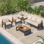 Ensemble de canapé d’extérieur de 4 pièces pour 5 personnes avec table basse en bois massif et coussins amovibles