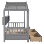 Holzhausbett in Twin-/Full-Größe mit 2 Schubladen, Kinderbett mit Ablagefach – ModernLuxe