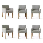 Set van 6 gestoffeerde eetkamerstoelen met armleuningen, moderne linnen fauteuils met houten poten, accentstoelen voor eetkamer en woonkamer - Panipeachy