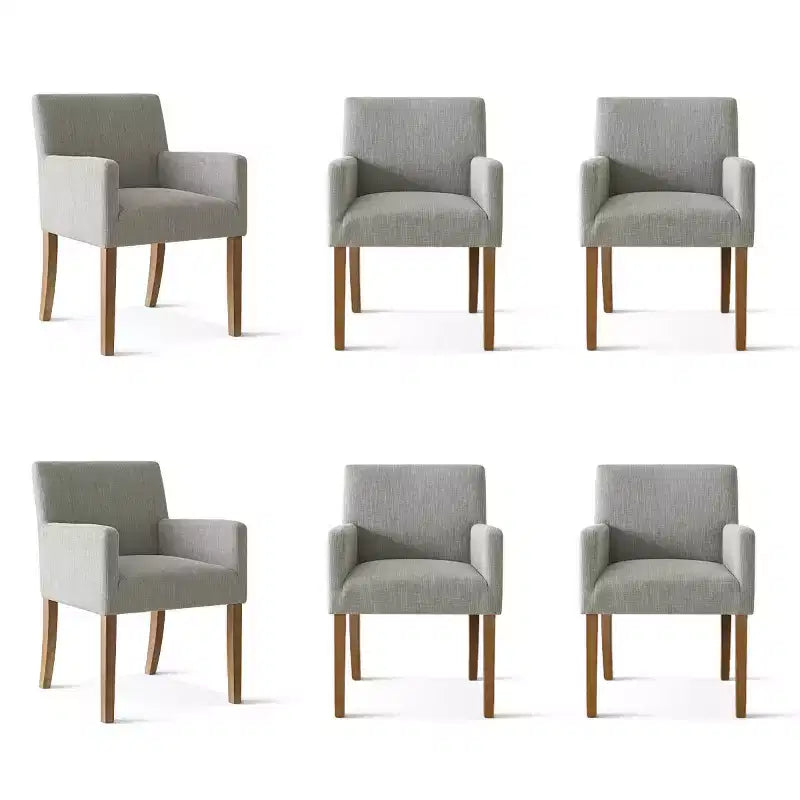 Set van 6 gestoffeerde eetkamerstoelen met armleuningen, moderne linnen fauteuils met houten poten, accentstoelen voor eetkamer en woonkamer - Panipeachy