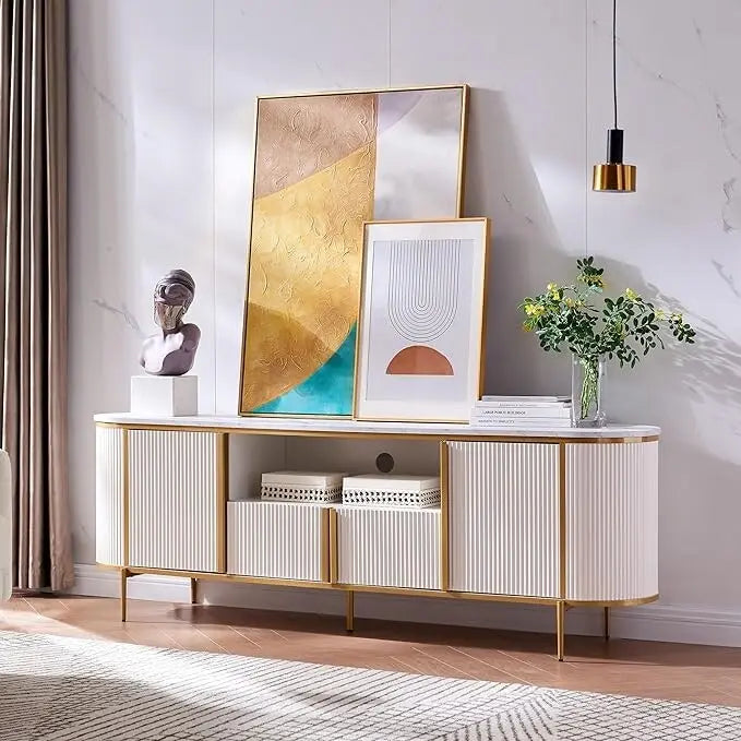 Moderner luxuriöser TV-Ständer, Entertainment-Center, mit Kunstmarmorplatte