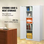 VEVOR Metal Storage Cabinet, Steel Locking Storage Cabinet with 2 Magnetic Doors and 4 Adjustable Shelves,71'' Metal Cabinet 200 lbs Capacity, White