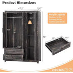 AMERLIFE 47-Zoll-Kleiderschrank im Landhausstil mit 3 Türen, 2 Schubladen, Kleiderstange und verstellbaren Regalen, freistehender Kleiderschrank-Organizer