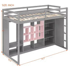 Kinder-Hochbett mit Kleiderschrank und Regalen, Hochbettgestell aus Holz mit Stauraumschrank für Kinder und Jugendliche