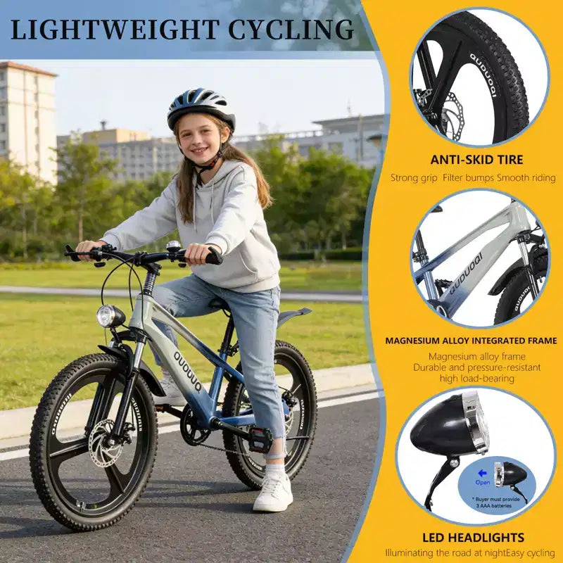 NAYSAYE 20-Zoll-Mountainbike für Kinder mit 7-Gang-Schaltung und Rahmen aus Magnesiumlegierung für Jungen und Mädchen von 8 bis 12 Jahren, 57.09*21.65*29.92
