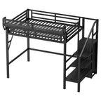 Okak 94-Zoll-Hochbett in Twin-Größe mit Kleiderschrank, Twin-Bett mit Ablagefächern und Korb, Bettgestell für Schlafzimmer und Wohnheim