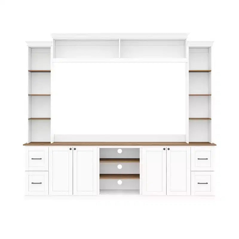 ModernLuxe 4-in-1 Farmhouse Entertainment Center Wall Unit, Fits TVs Up to 70, TV Stand Media Console w/ Adjustable Shelves & Drawers
