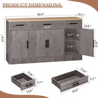 Buffet de rangement Celebalcony, grand meuble de cuisine de 53,4 pouces avec 3 tiroirs et 4 portes, étagère réglable pour la cuisine et le salon