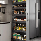 Moderner Buffetschrank aus Holz mit offenen Regalen und Rollen