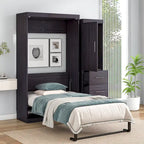 Graues klappbares Schrankbett mit Kleiderschrank und 3 Schubladen, Doppelbett/Einzelbett, für 1 Person