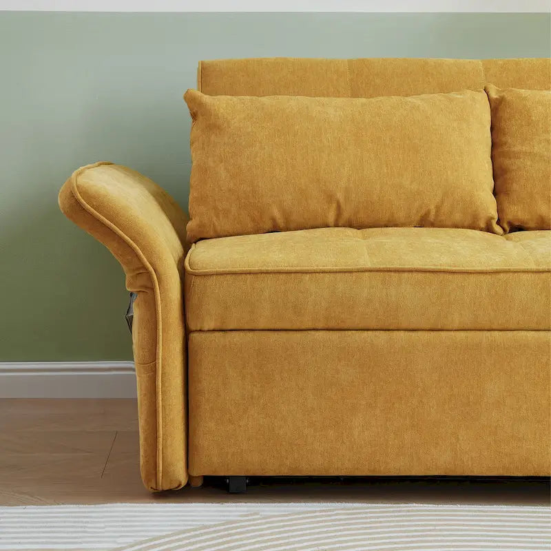 Gelbes Schlafsofa aus Chenille-Stoff mit Ausziehfunktion – 39.00 x 53.50 x 31.50