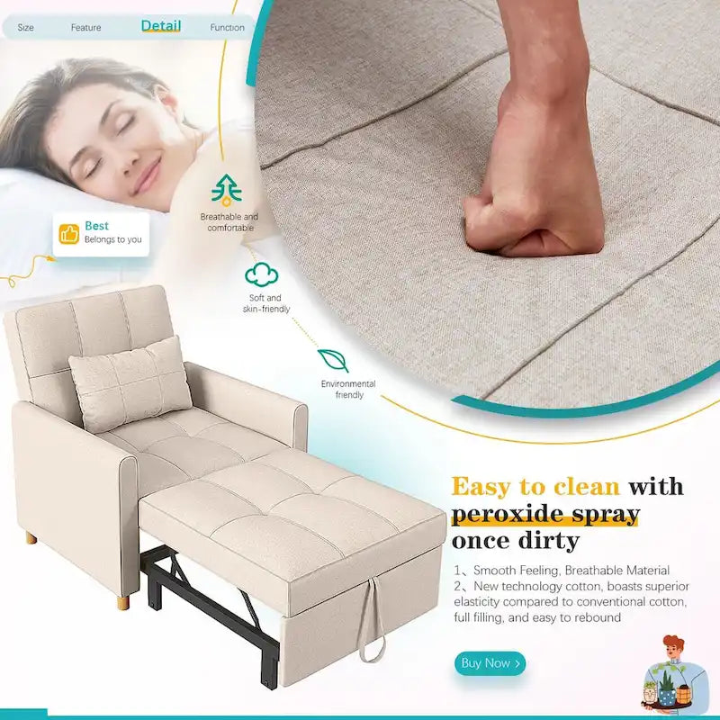 AECOJOY 3-in-1-Schlafsofa-Sessel mit Kissen und verstellbarer Rückenlehne