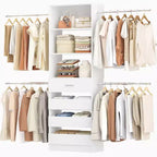 Besiost Holz-Kleiderschrank-Organizersystem für 1,2–2,7 m mit 4 Schubladen, 4 Kleiderstangen und Regaltürmen