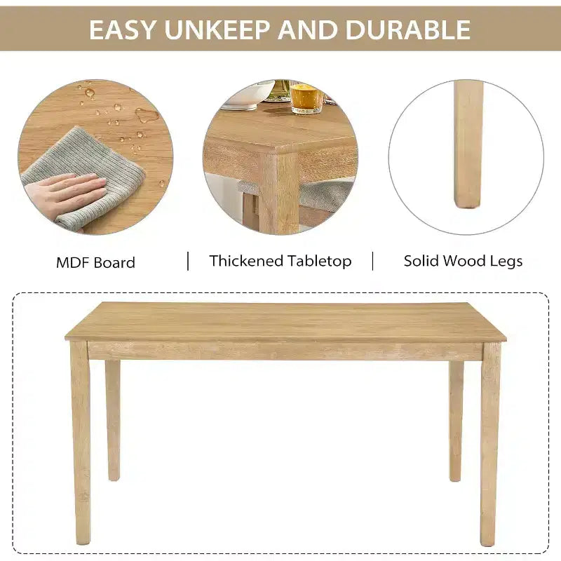 Zevemomo 7-delige eettafelset van massief hout met 6 gestoffeerde stoelen, ruimtebesparende eetkamertafel- en stoelenset voor eetkamer en keuken, natuurlijke houtkleur