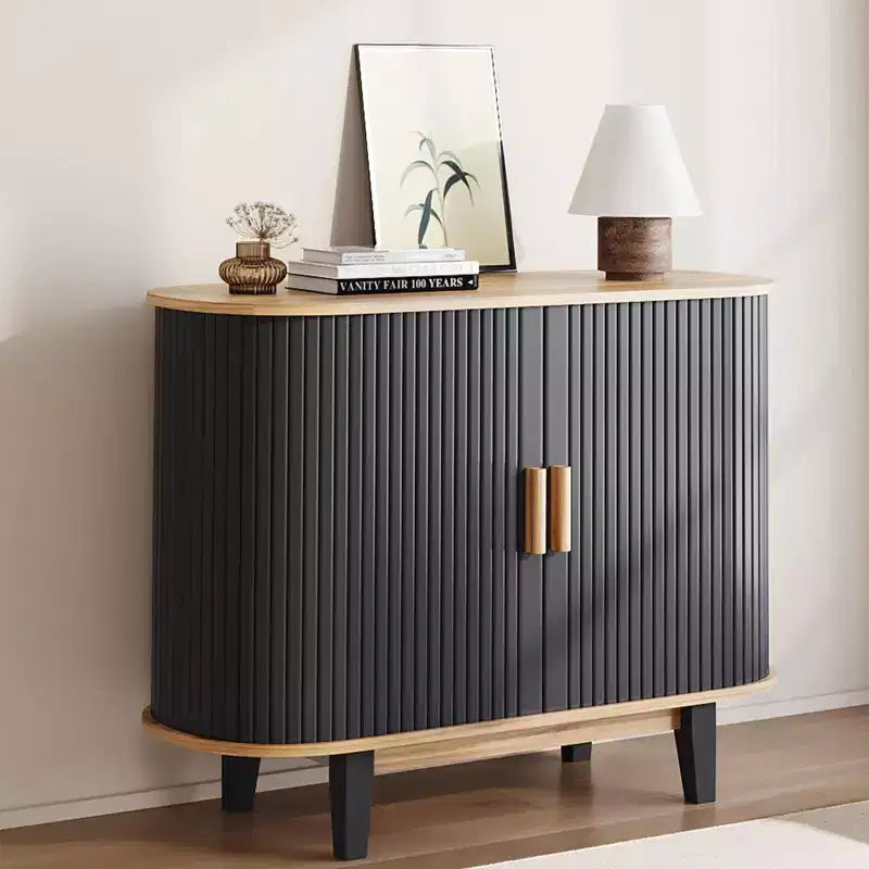 Geribbeld dressoir van 40 inch, opbergkast met schuifdeur en verstelbare plank, moderne credenza-opbergkast, bartafel met roldeur