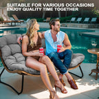 Fauteuil double Papasan avec coussin, rotin PE toutes saisons et structure en métal, pour intérieur et extérieur