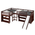 Double Twin L-Shaped Slide Loft Bedroom Set in Dark Cappuccino